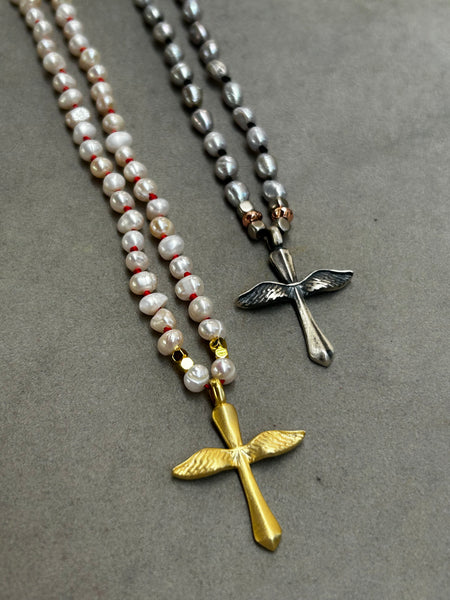 Pearly Cross Angel Kolye