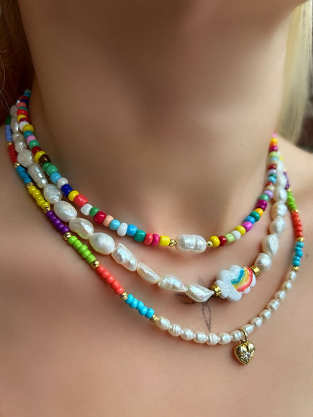 Candy & Pearl Heart Kolye