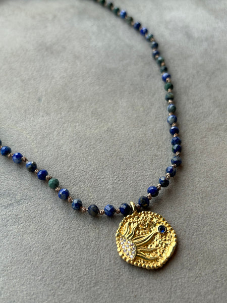 Gold Sun & Lapis Kolye