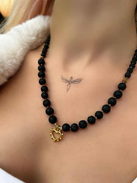 Lava Stone Heart Kolye