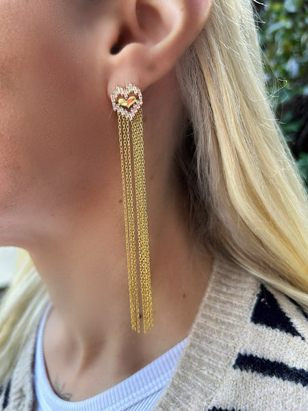 Tekli Heart Chains Küpe