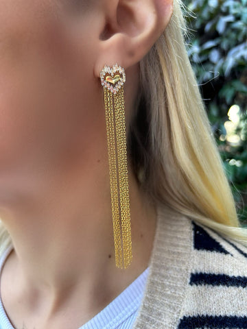 Tekli Heart Chains Küpe