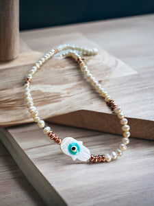 İncili Nazar Hamsa Kolye
