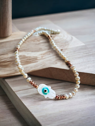 İncili Nazar Hamsa Kolye