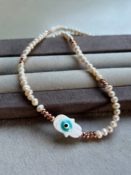 İncili Nazar Hamsa Kolye