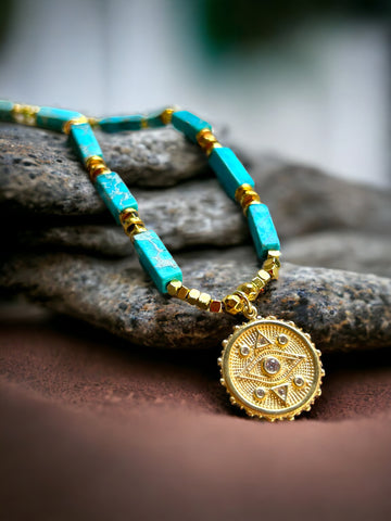Turquoise Golden Eye Kolye