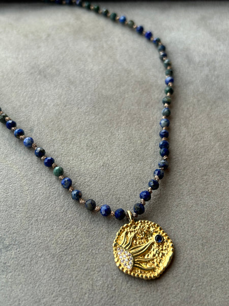 Gold Sun & Lapis Kolye