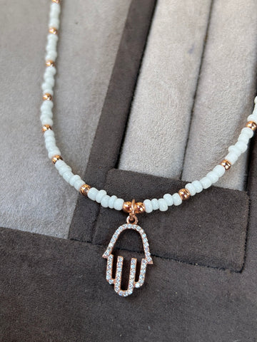 White Hamsa Kolye