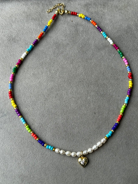 Candy & Pearl Heart Kolye