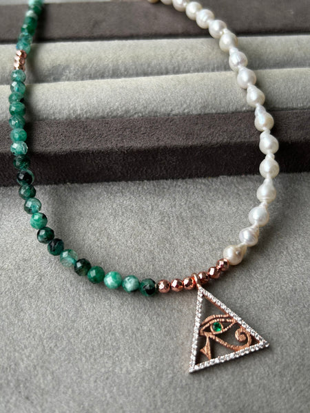 Green & Pearl Horus Kolye