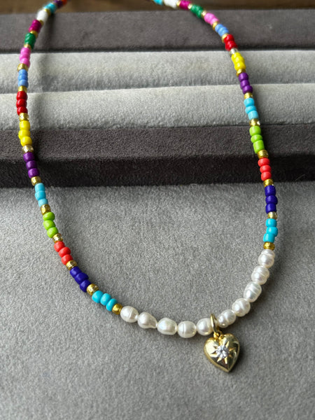 Candy & Pearl Heart Kolye