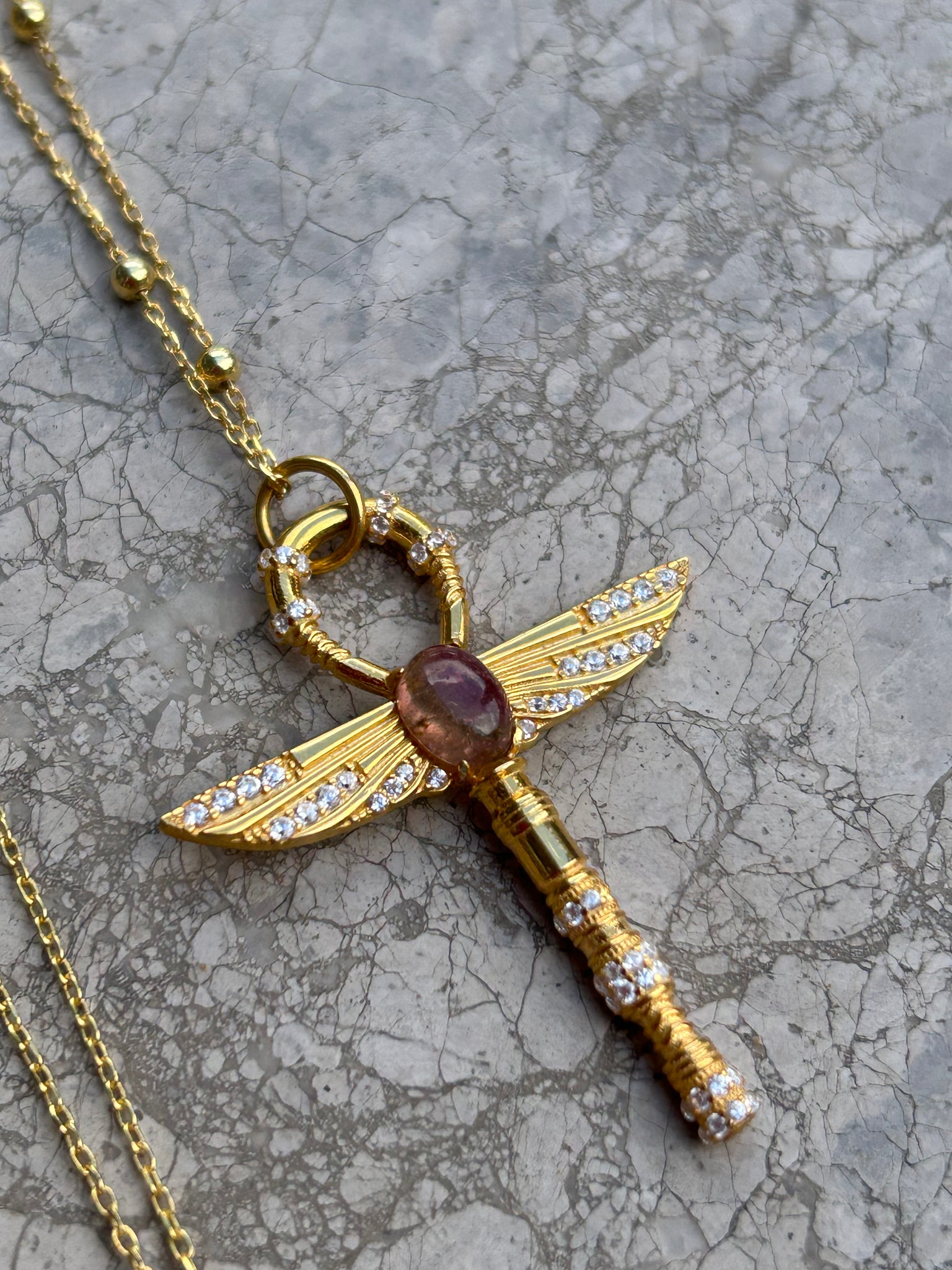 Doğal Taşlı Ankh Kolye