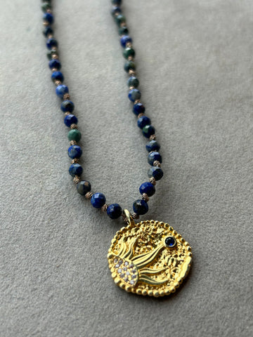 Gold Sun & Lapis Kolye