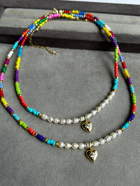 Candy & Pearl Heart Kolye
