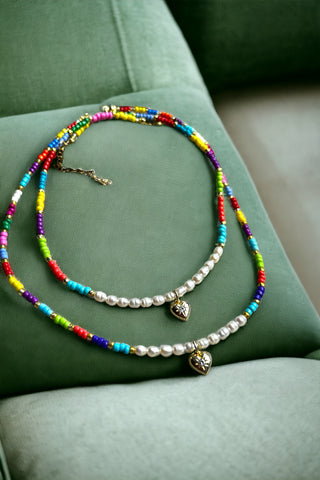 Candy & Pearl Heart Kolye