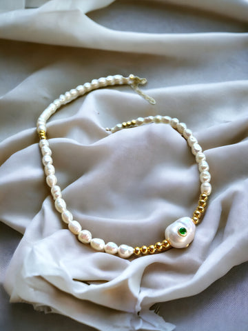 Green Dot Pearl Kolye