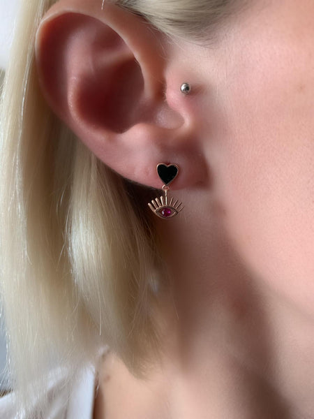 Mini Kalpli Göz Küpe