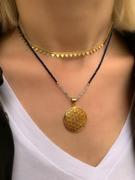 Doğal Taş Zincir Yaşam Çiçeği Kolye