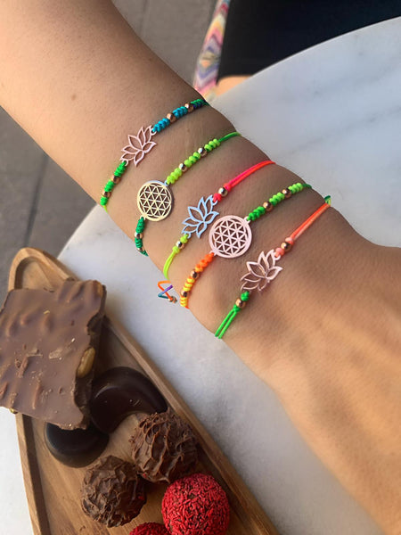 Yaşam Çiçeği Çift Top İp Bileklik