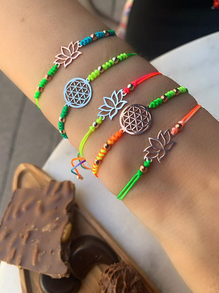 Yaşam Çiçeği Çift Top İp Bileklik