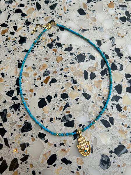 Turkuaz Hamsa Kolye