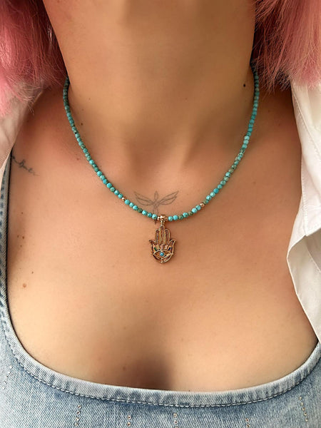 Turkuaz Hamsa Kolye