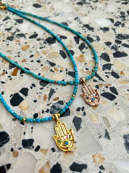 Turkuaz Hamsa Kolye