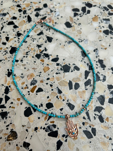 Turkuaz Hamsa Kolye