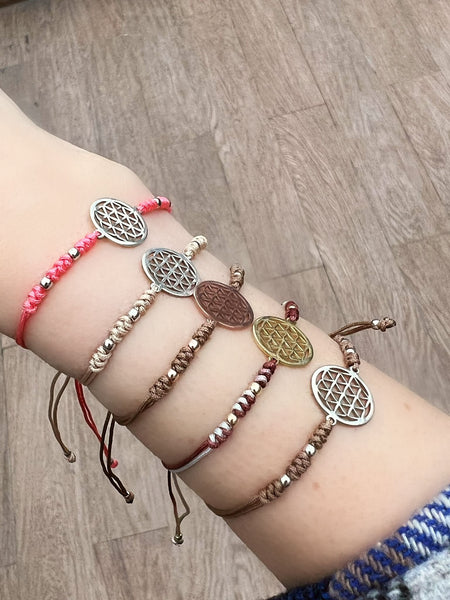 Yaşam Çiçeği Çift Top İp Bileklik