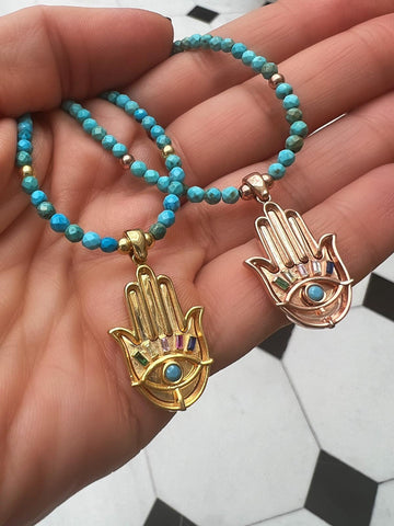 Turkuaz Hamsa Kolye