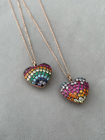 Rainbow Heart Kolye